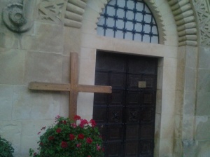 Start of Via Dolorosa and the cross we carried while going up to the Holy Sepulchre